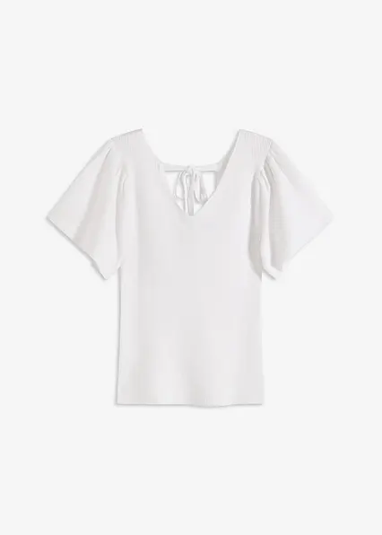 Ripp-Pullover aus Viskose-Mix in weiß von vorne - bonprix