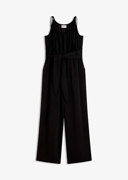Jersey-Jumpsuit in schwarz von vorne - bonprix