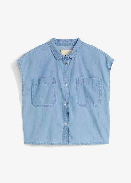 Jeansbluse aus fließender Baumwolle in blau von vorne - bonprix