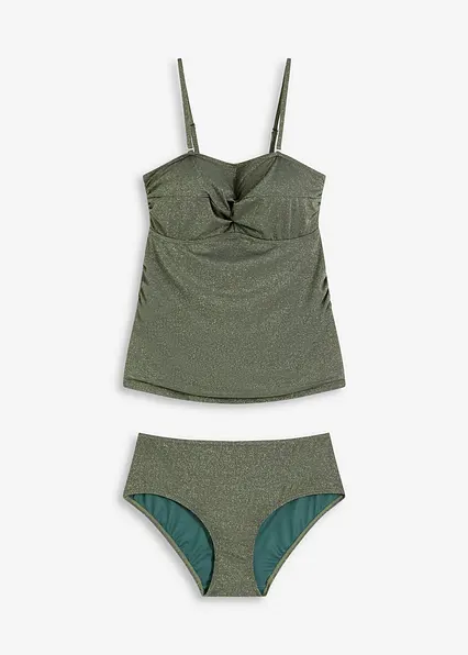 Tankini (2-tlg.Set) mit Glanzfäden in grün von vorne - bonprix