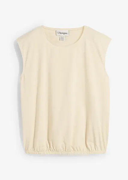 Shirt mit elastischem Bündchen in beige von vorne - bonprix
