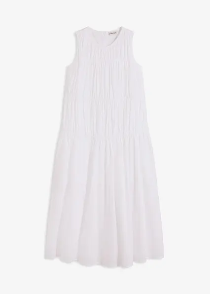 Maxikleid mit Raffungen aus Baumwolle in weiß von vorne - bonprix
