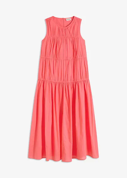 Maxikleid mit Raffungen aus Baumwolle in pink von vorne - bonprix