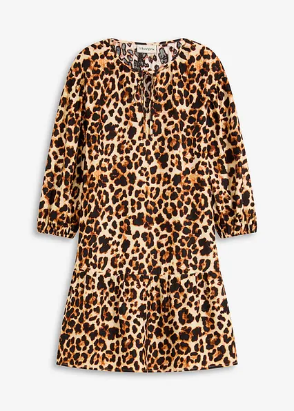 Tunika-Kleid aus strukturiertem Crêpe in beige von vorne - bonprix