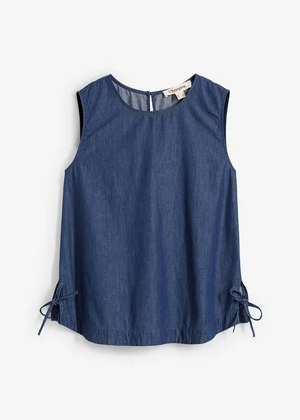 Jeans-Blusentop aus Bio-Baumwolle in blau von vorne - bonprix