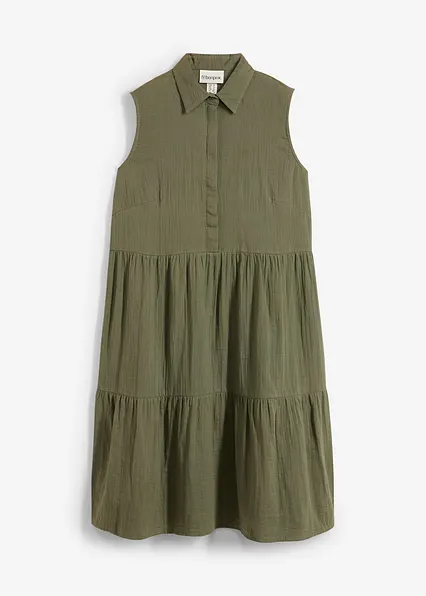 Tunika-Kleid aus luftigem Musselin in grün von vorne - bonprix