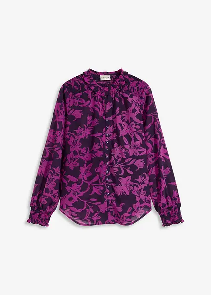 Chiffon Bluse mit Smok-Details in lila von vorne - bonprix
