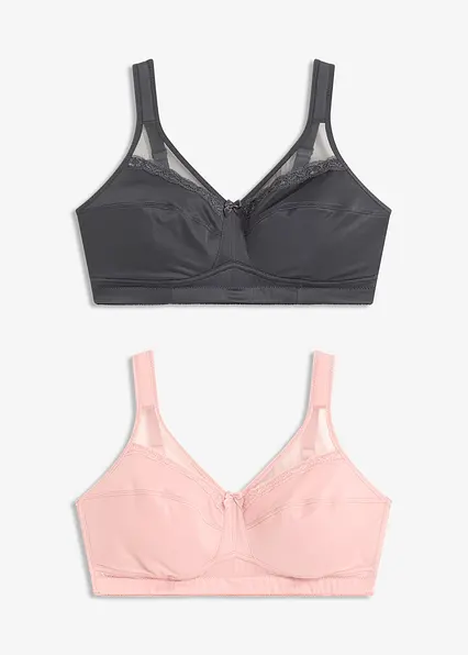 Entlastungs-BH ohne Bügel mit gepolsterten Trägern (2er Pack) in rosa von vorne - bonprix