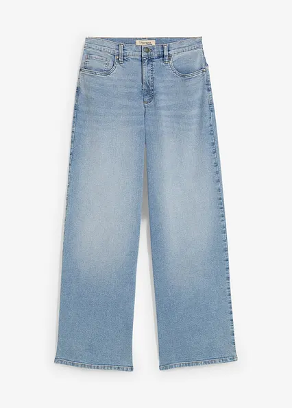 Wide-Leg-Jeans, High Waist in blau von vorne - bonprix