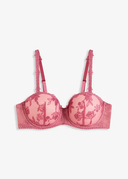 Balconette-BH mit blumiger Spitze in rot von vorne - bonprix