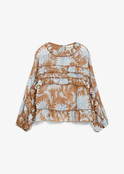 Chiffonbluse mit Rüschen in braun von vorne - bonprix