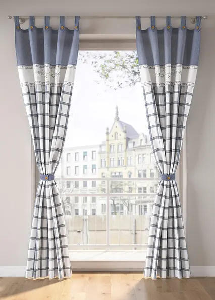 Bio Baumwoll Vorhang mit Raffhalter (1er Pack) in blau - bonprix