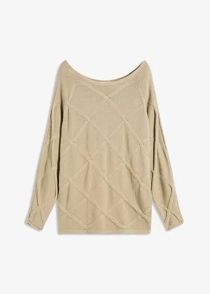 Pullover mit horizonatalem Zopfmuster in beige von vorne - bonprix