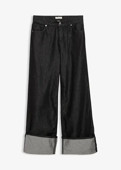 Baggy-Jeans Mid Waist in schwarz von vorne - bonprix