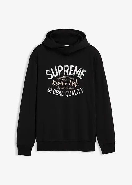 Hoodie aus weichem Baumwoll-Mix in schwarz von vorne - bonprix