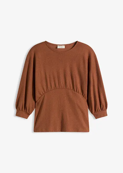 Bouclé-Shirt in braun von vorne - bonprix