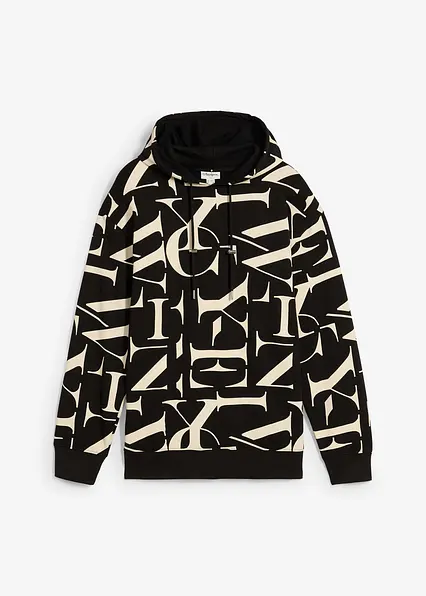 Kapuzensweatshirt aus Bio Baumwolle, Loose Fit in schwarz von vorne - bonprix