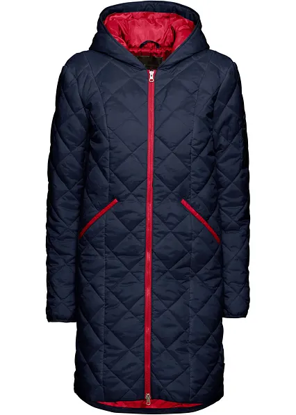 Steppmantel mit Kapuze zweifarbig in blau von vorne - bonprix
