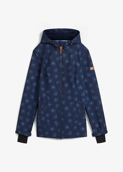 Wasserabweisende Softshelljacke mit Blumenmuster in blau von vorne - bonprix