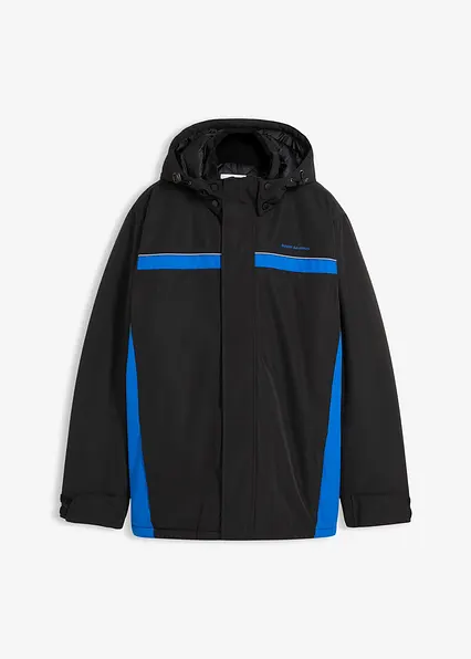 wasserdichte Funktionsjacke mit abnehmbarer Kapuze in schwarz von vorne - bonprix