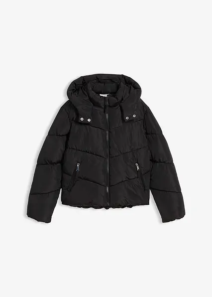 Puffer-Jacke mit Kapuze in schwarz von vorne - bonprix