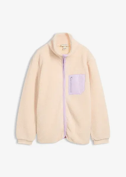 Teddy-Fleece Jacke in beige von vorne - bonprix