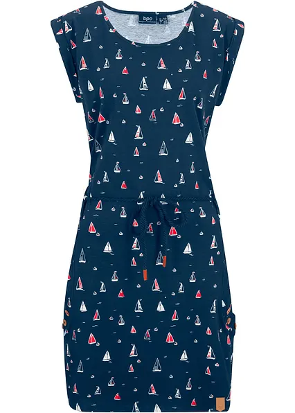 Shirtkleid mit Flügelärmeln und Druck in blau von vorne - bonprix