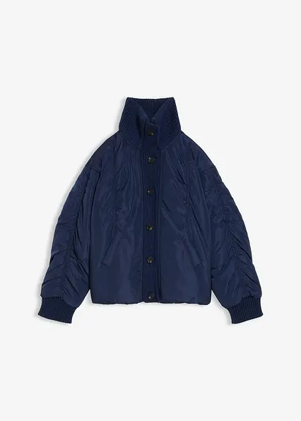 Wattierte Jacke mit Strickbündchen in blau von vorne - bonprix