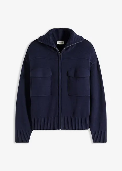Oversize-Strickjacke in blau von vorne - bonprix
