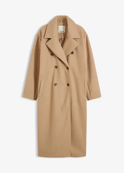 Oversize-Mantel in Wolloptik in beige von vorne - bonprix