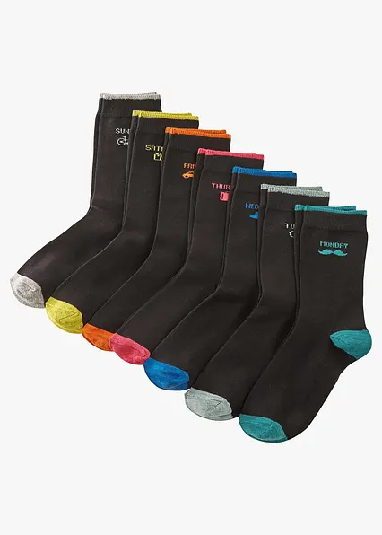 Socken Wochentage mit Bio-Baumwolle (7er Pack) in schwarz von vorne - bonprix
