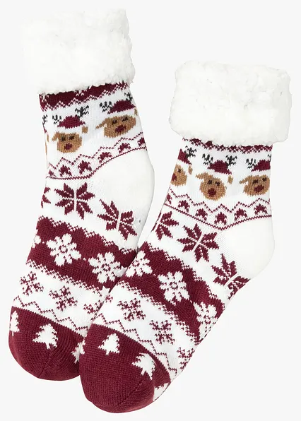 Kuschelsocken mit Teddyfutter mit recyceltem Polyester in rot von vorne - bonprix