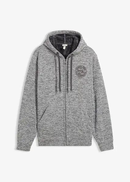 Kapuzen-Sweatjacke mit Teddyfutter in grau von vorne - bonprix