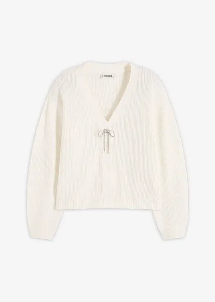 Kurze Strickjacke in weiß von vorne - bonprix