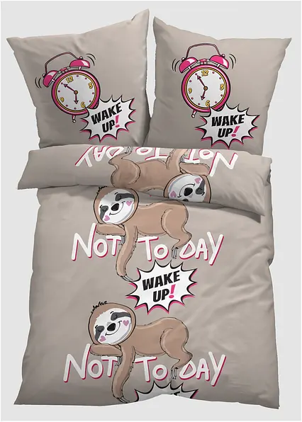 Bettwäsche mit Faultier in beige von vorne - bonprix