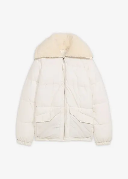 Steppjacke mit Teddykragen in weiß von vorne - bonprix