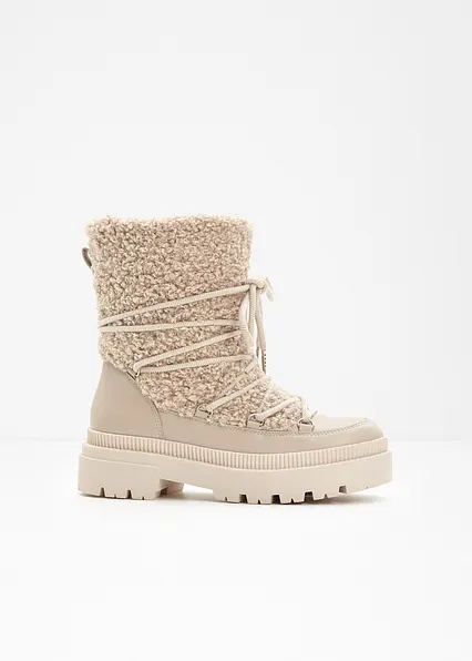 Gefütterte Schnürboots in beige - bonprix