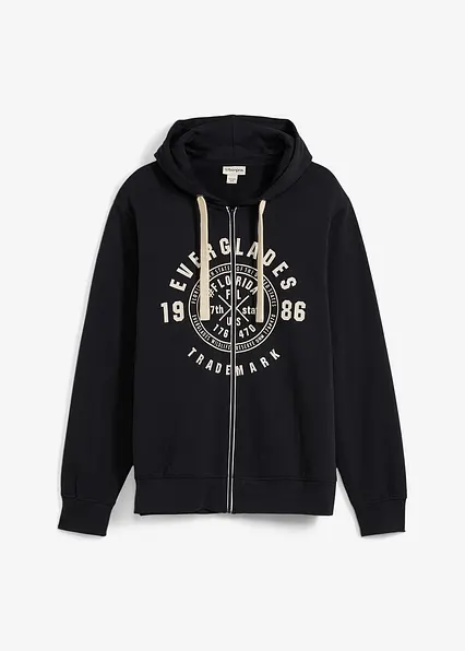 Kapuzen-Sweatjacke mit Komfortschnitt in schwarz von vorne - bonprix