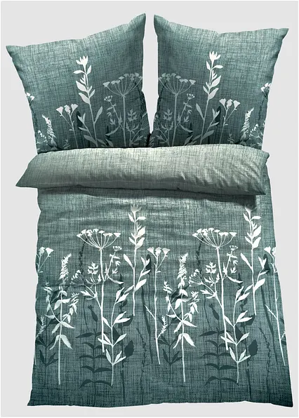 Bettwäsche mit Blumen Design in grau von vorne - bonprix