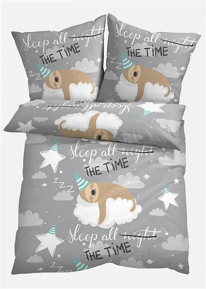 Bettwäsche mit Faultier in grau von vorne - bonprix