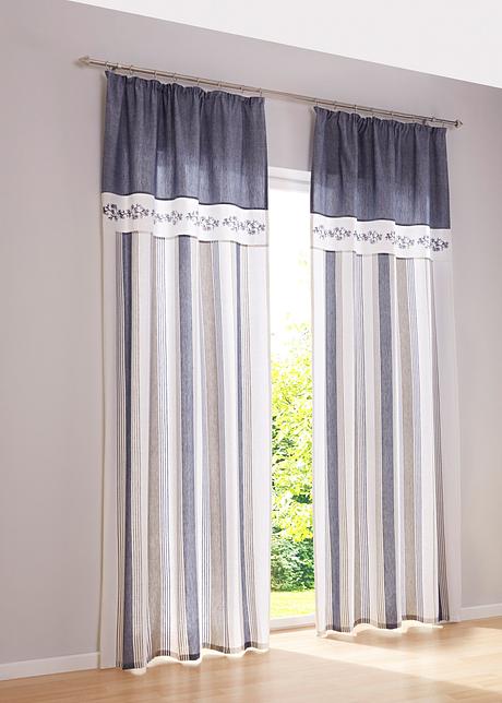 Landhaus-Vorhang im Mustermix - blau, Kräuselband