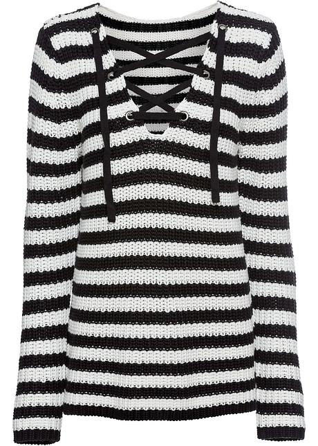 Cooler Pullover mit Schnürung am Ausschnitt schwarz Cooler Pullover mit Schnürung am Ausschnitt schwarz