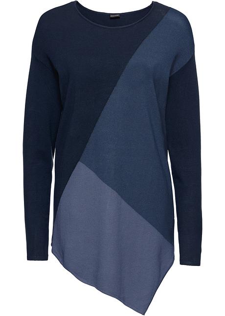 Langärmliger Pullover mit Farbkontrast und asymmetrischem Sweatshirt schwarzwollweiß Damen bonprix.at