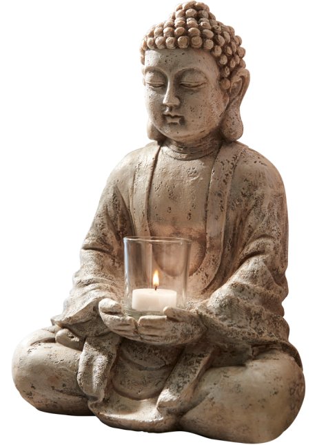 Windlicht mit Deko-Buddha Toller Ruhevolles Ambiente: - grau