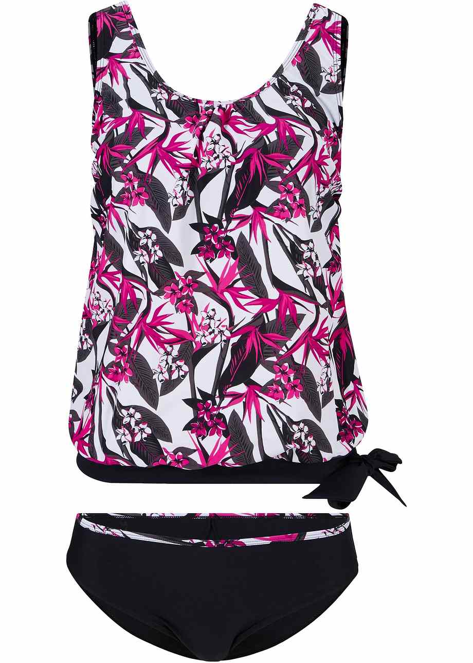 Schöner Tankini extra etwas weiter geschnitten schwarz/pink bedruckt