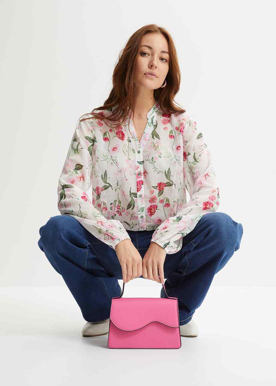Damen Blaue Bluse - Barock-Muster mit Knopfleiste main image 0