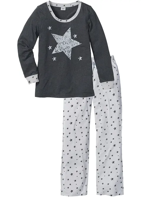 Pyjama mit Bio-Baumwolle in grau von vorne - bonprix