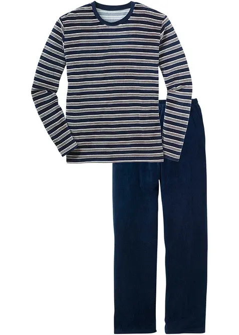 Pyjama aus weichem Nicki-Material mit langen Ärmeln in blau von vorne - bonprix