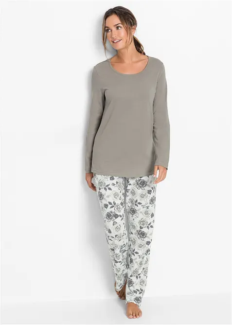 Pyjama aus reiner Bio-Baumwolle in grau von vorne (Totalaufnahme) - bonprix
