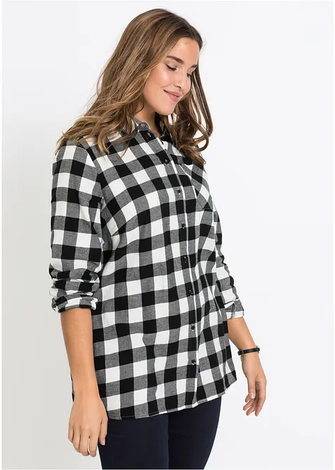 Flanell-Longbluse aus reiner Baumwolle in weiß von vorne (im Anschnitt) - bonprix